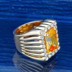 18K Gold Plated Yellow CZ Crystals Ring Size 7